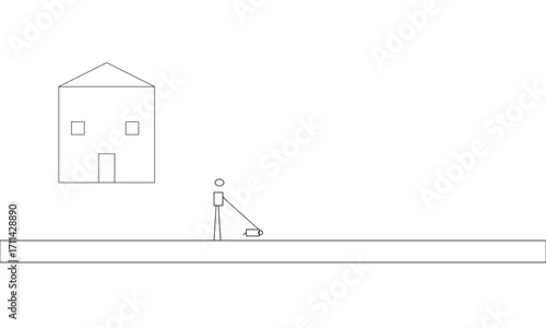 Dog Walker in Residential Block – Vector Scene of Pet Care, Neighborhood Stroll & Urban Lifestyle
