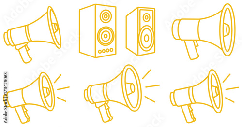 Dynamic sound system and megaphone collection perfect for audio marketing promotion design