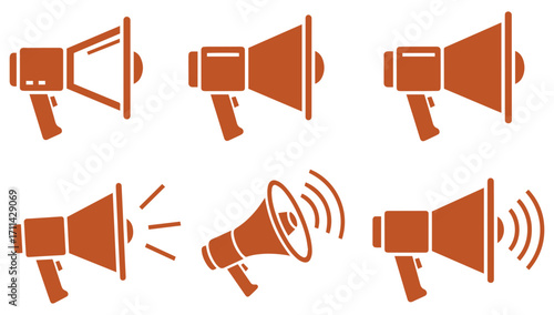 Powerful megaphone icons for announcements and marketing, amplified message loud and clear