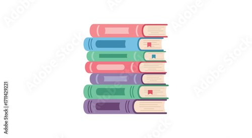 A colorful stack of books displayed vertically against a white background