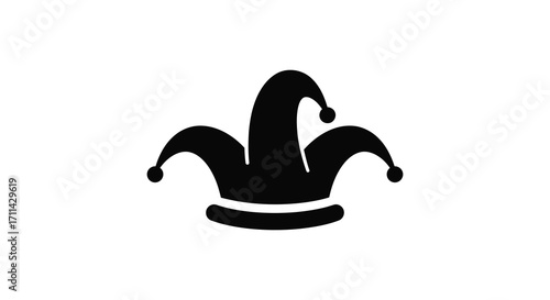 A simple black and white illustration of a classic jester s cap
