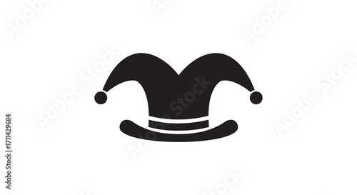 A stark black silhouette of a classic jester s hat is displayed