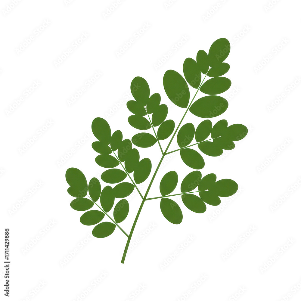 Obraz premium Detailed illustration of a moringa leaf branch isolated on white background