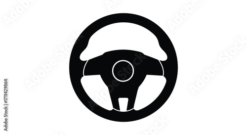 Simple black and white illustration of a steering wheel design element