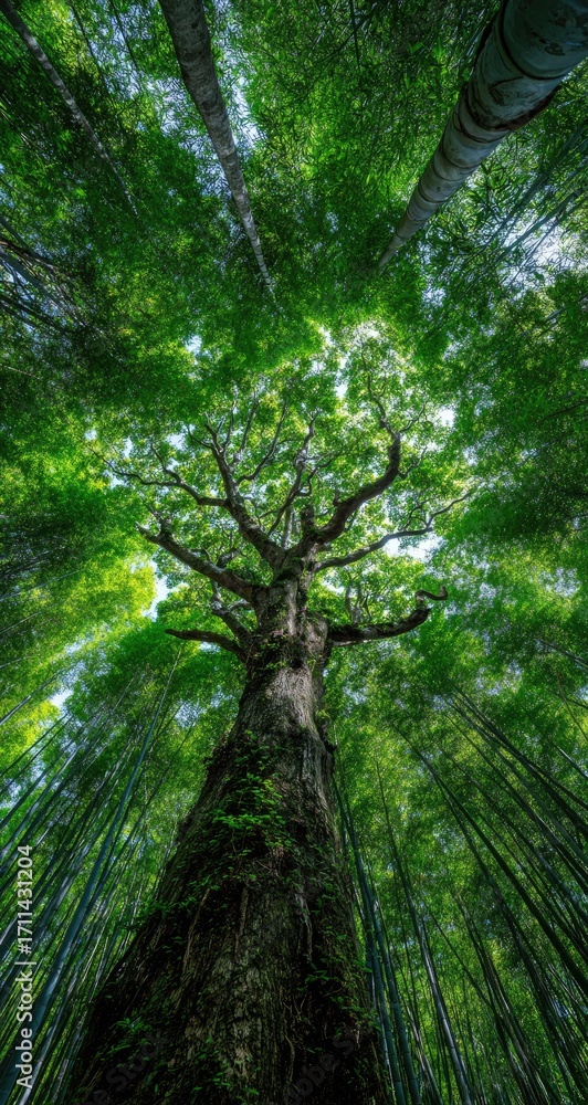 Obraz premium Lush green forest canopy, towering tree