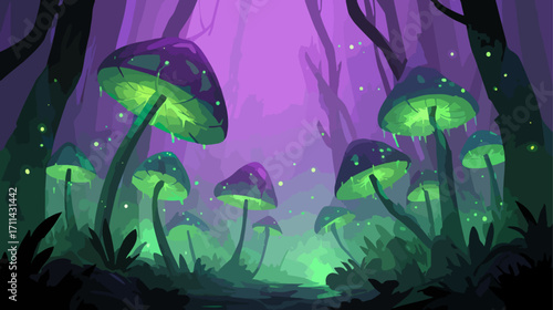 Fantasy forest with glowing mushrooms