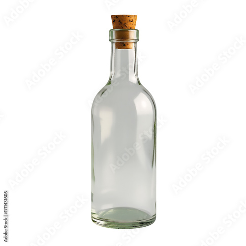 Clear Glass Bottle With A Natural Cork Stopper On A Transparent Background Empty