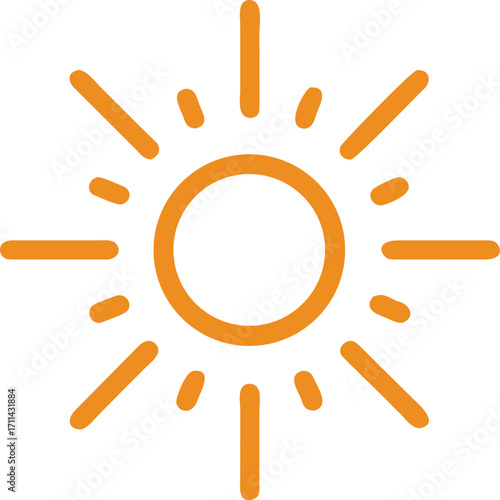 Simple orange sun icon with rays on white background
