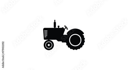 Simple black silhouette illustration of a vintage farm tractor design
