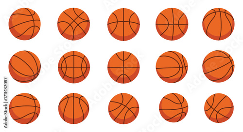 A collection of orange basketballs arranged in a grid pattern