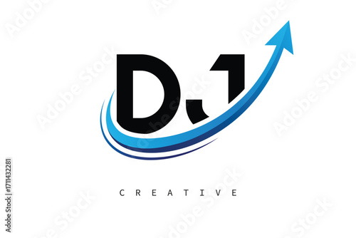 Free Download DJ Letter Logo with Dynamic Arrow Swoosh – Modern Business Branding, Growth, Progress & Innovation Symbol - GFXLoad