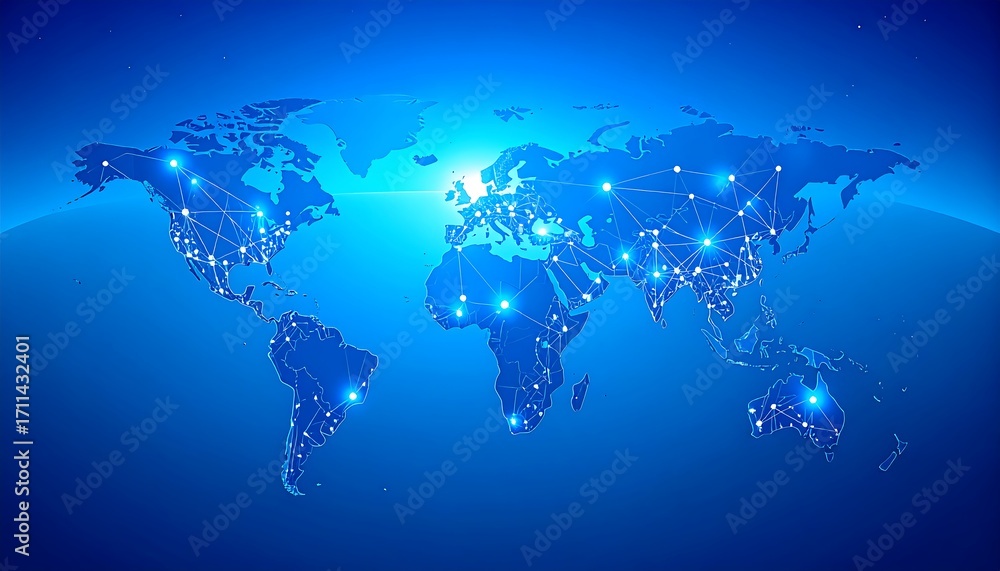Obraz premium Global network map, bright lights