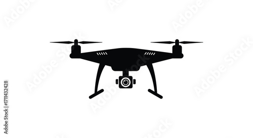 A black silhouette of a modern drone with a camera displayed below