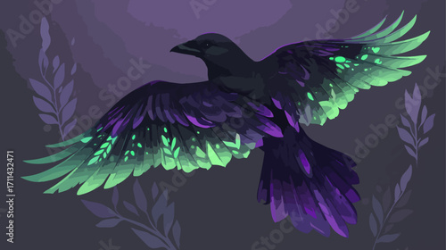 Mystical raven in flight