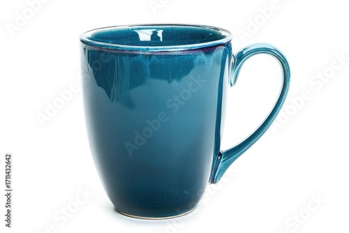 A glossy blue ceramic mug designed for beverages.