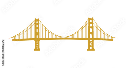 Simple golden gate bridge illustration against a stark white background