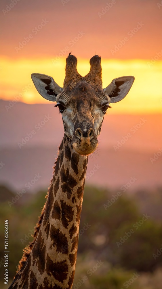 Fototapeta premium Giraffe at sunset (1)