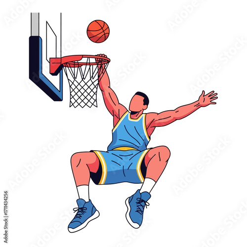 Dynamic Basketball Player Slam Dunking Action Illustration
