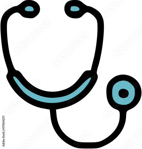 A simple and colorful illustration of a stethoscope, medical equipment for healthcare.