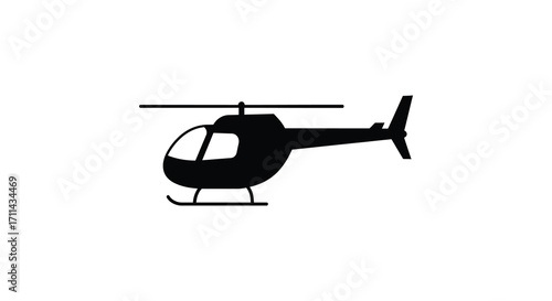 Simple black silhouette of a helicopter viewed from the side in profile