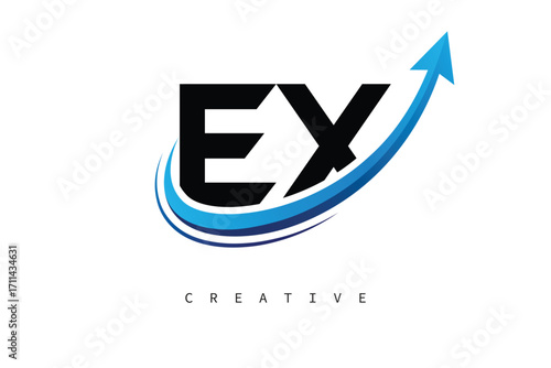 EX Letter Logo with Dynamic Arrow Swoosh – Modern Business Branding, Growth, Progress & Innovation Symbol