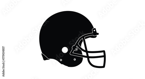 A striking black silhouette of an american football helmet simple design