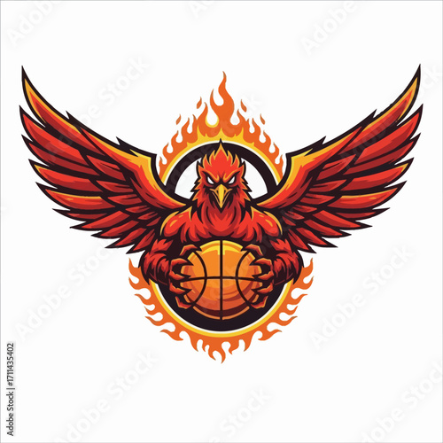 Fiery Phoenix Basketball Emblem
