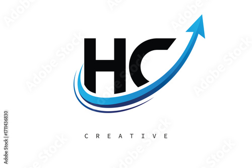 Free Download HC Letter Logo with Dynamic Arrow Swoosh – Modern Business Branding, Growth, Progress & Innovation Symbol - GFXLoad