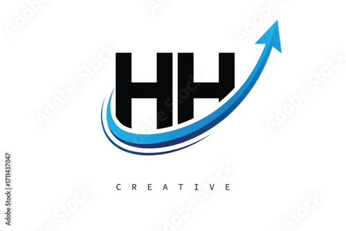 HH Letter Logo with Dynamic Arrow Swoosh – Modern Business Branding, Growth, Progress & Innovation Symbol