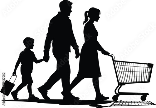 Happy family enjoying grocery shopping together silhouette