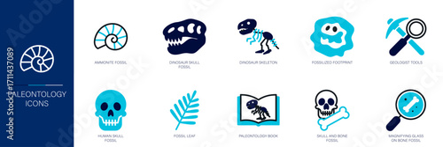 Paleontology Blue Colored Outline Icon Set