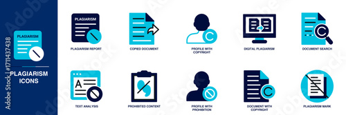 Plagiarism Blue Colored Outline Icon Set