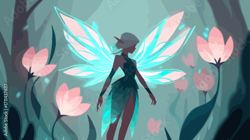 Fairy silhouette in a floral forest