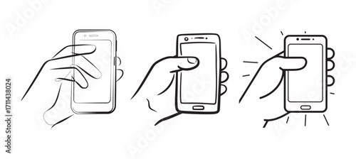 Hand Holding Smartphone Icons, Mobile Device in Hand, Vector Illustration