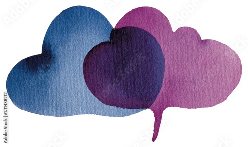 Two overlapping watercolor clouds, one deep blue, one deep purple, creating a soft, abstract shape