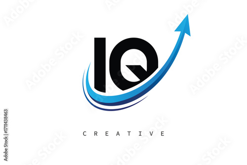 IQ Letter Logo with Dynamic Arrow Swoosh – Modern Business Branding, Growth, Progress & Innovation Symbol