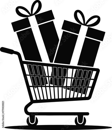 Silhouette of a shopping cart overflowing with festive gifts