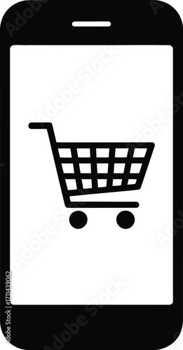 Mobile online shopping cart icon silhouette for e commerce applications
