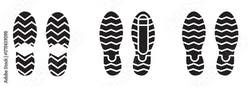 Different human footprints. Imprint soles shoes. Baby children footprint, Shoes for children and adults, adults and children's steps. Perfect for ecology, environment, travel, identity, lifestyle. 