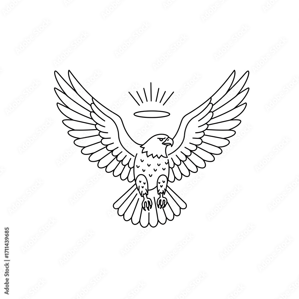 Obraz premium Majestic Eagle Silhouette with Wings Spread, with Halo, and Isolated on White.