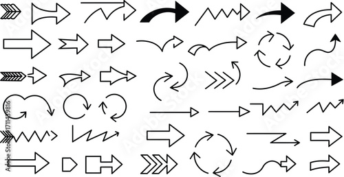 Black Hand Drawn Arrow Collection Various Shapes and Styles direction symbol