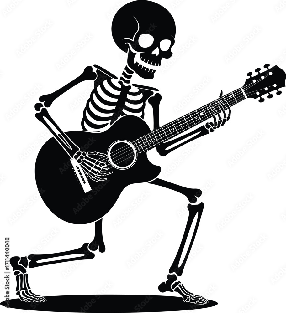 Fototapeta premium Skeleton playing a guitar silhouette illustration