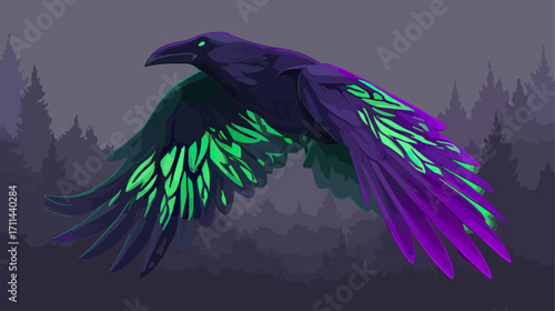 Raven in flight vivid colors