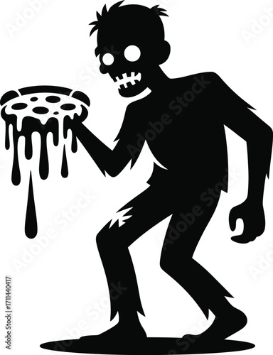 Zombie holding a dripping pizza slice silhouette design
