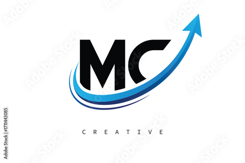 MC Letter Logo with Dynamic Arrow Swoosh – Modern Business Branding, Growth, Progress & Innovation Symbol