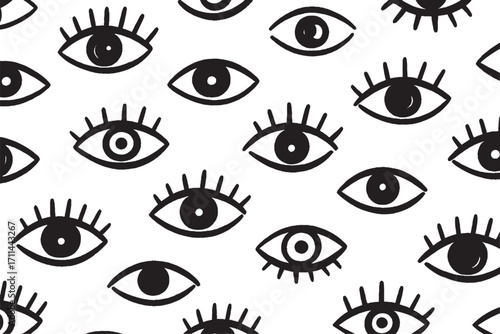 Hand Drawn Eye Pattern – Seamless Doodle Illustration