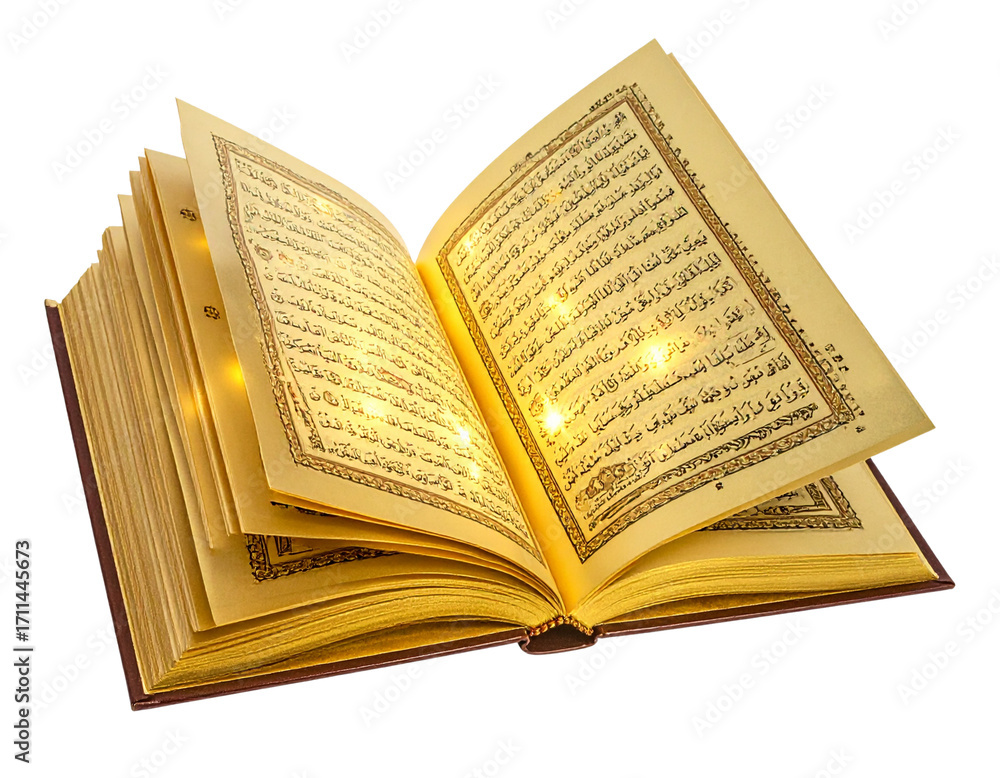 Obraz premium Open Golden Quran with Glowing Pages