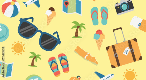 Summer vacation items seamless pattern.