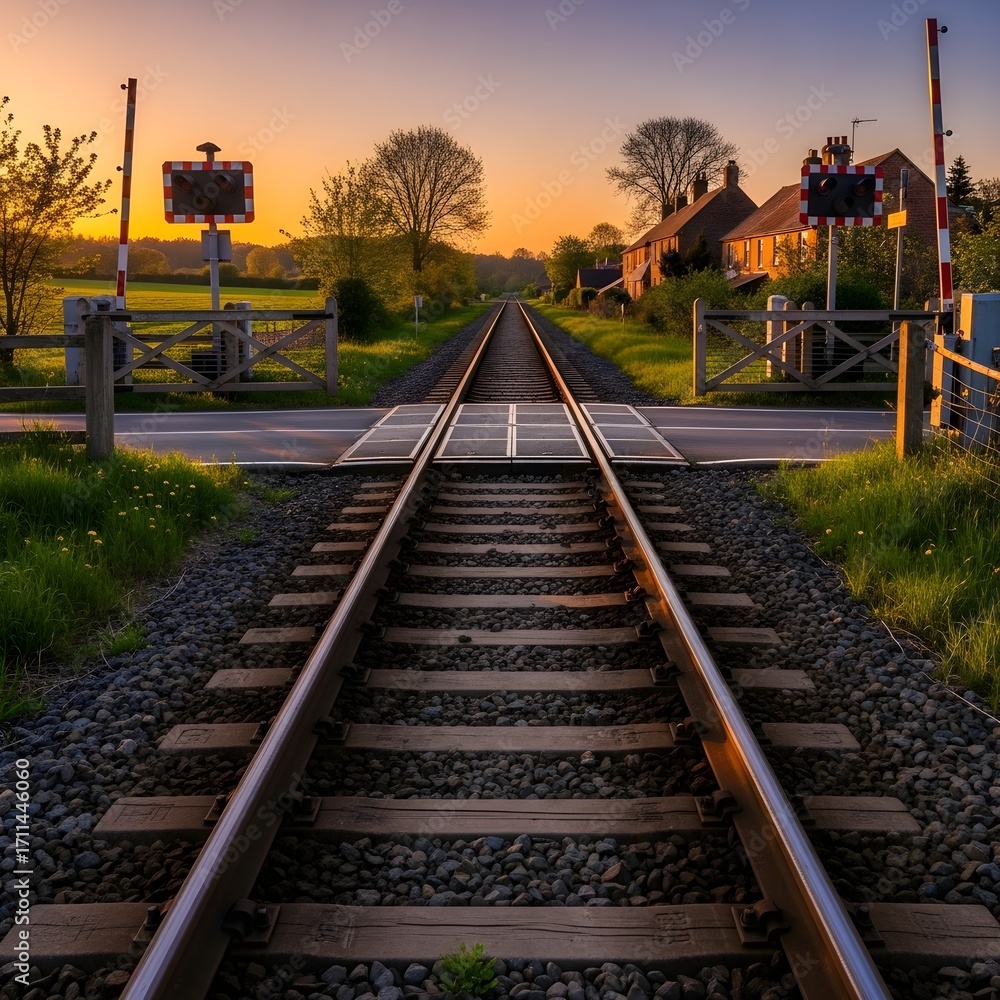 Fototapeta premium Railway Crossing at Rural Village