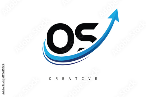 OS Letter Logo with Dynamic Arrow Swoosh – Modern Business Branding, Growth, Progress & Innovation Symbol